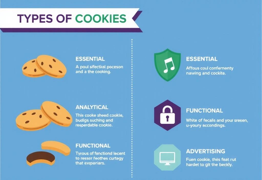 Diagram przedstawiający różne typy plików cookie i ich zastosowania