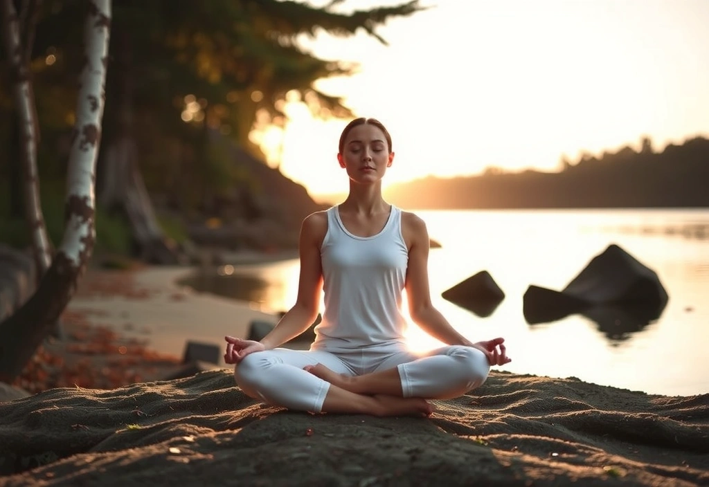 Osoba medytująca w spokojnej scenerii, symbolizująca relaks