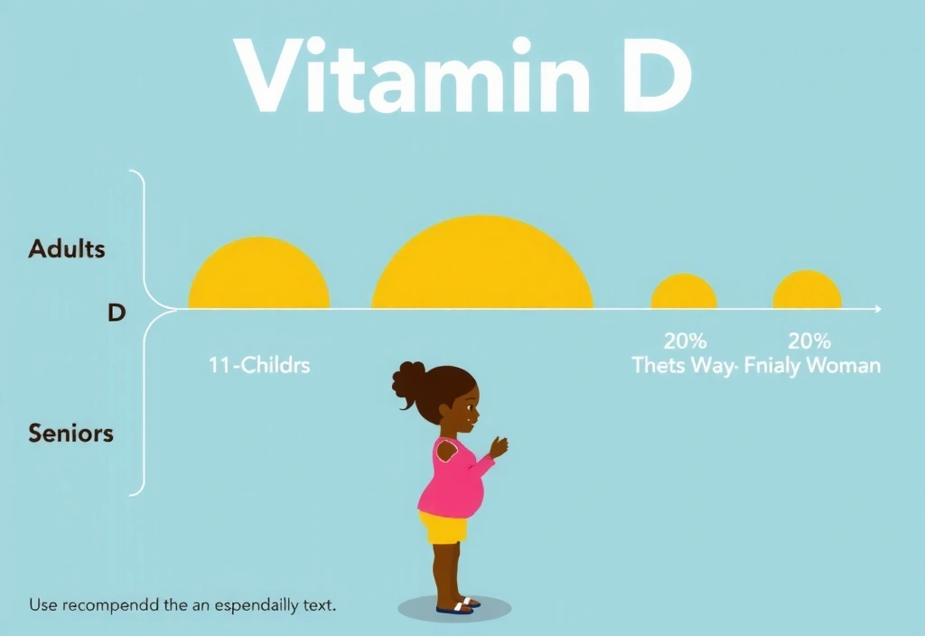 Diagram przedstawiający zalecane dzienne spożycie witaminy D dla różnych grup wiekowych.